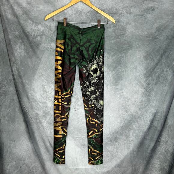 NEW La Bella Mafia Leggings Women S Skulls Chains Athleisure Green Gold Gym - Picture 2 of 9